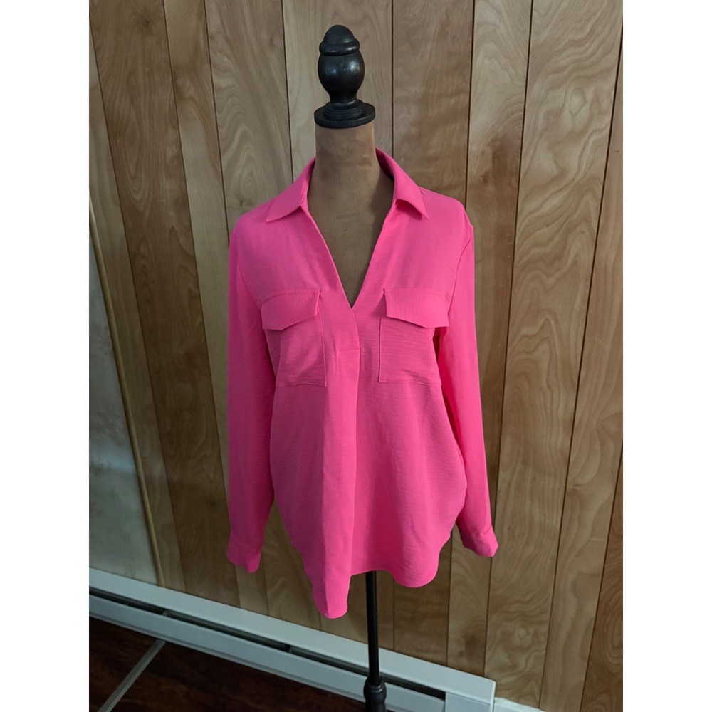 Jones New York Women Hot Pink V-Neck Long Sleeve Blouse XS NWT 1282713